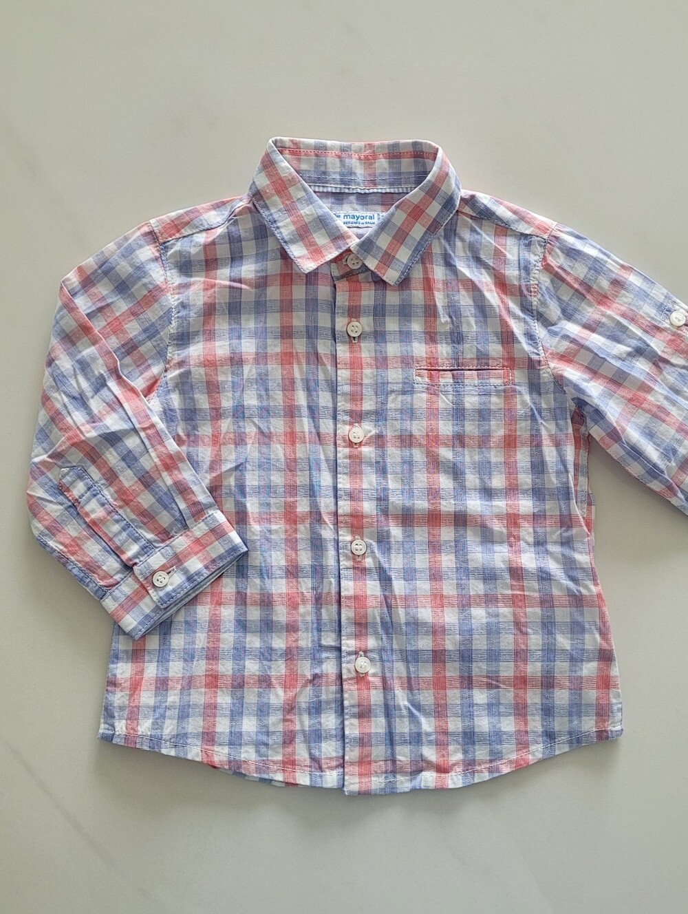 Mayoral Plaid Button-Down Shirt in Blue and Red - 9m